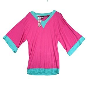 NWT Ingear Pink Aqua Swimwear Cover Up Womens S Colorblock Slub 3/4 Sleeve USA